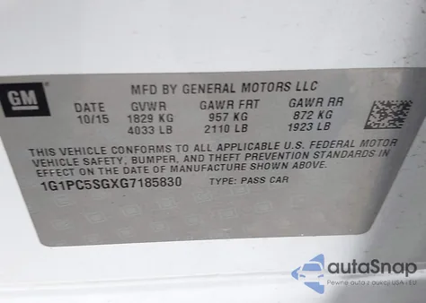 2016 Chevrolet Cruze Limited Ls Auto из США, поврежденный, VIN 1G1PC5SGXG7185830